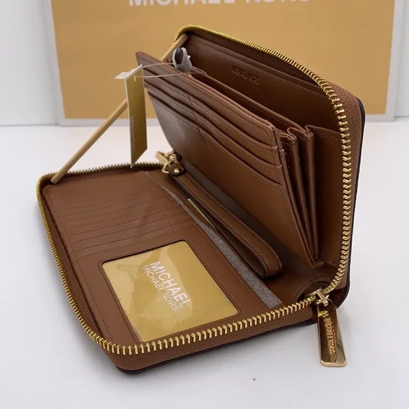 MICHAEL KORS Leather Continental Wristlet Phone Case Wallet Luggage Multi NWT - Picture 2 of 14